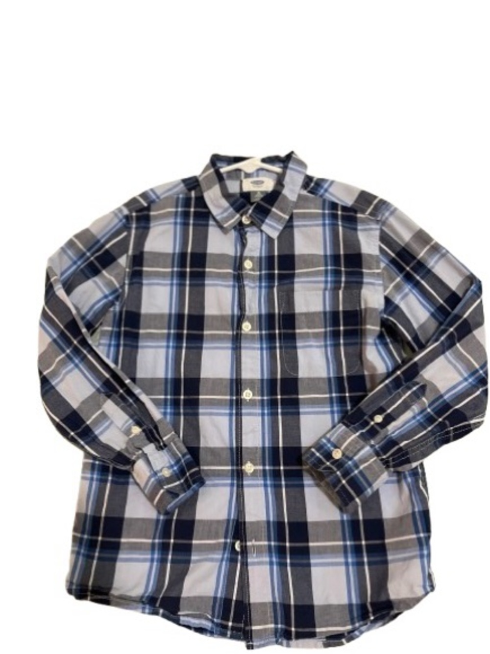 Old Navy Boys Blue Plaid Button-Down Shirt Sz M 8 Cotton Classic